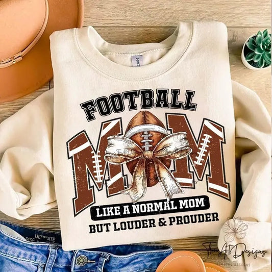 Football Mom Sweatshirt, Football Coquette Bow Sweatshirt, Sport Sweatshirt, Loud and Proud Football Mom, Gift for Women, Sweaters Tops
