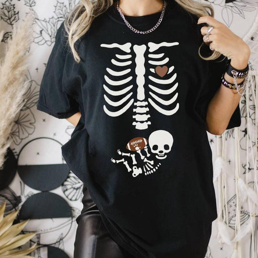 Football Pregnancy Shirt, Pregnant Skeleton, Skeleton Halloween Maternity Shirt, Funny Football Mama To Be Sweater, Football Team Fall Gift for New Mom