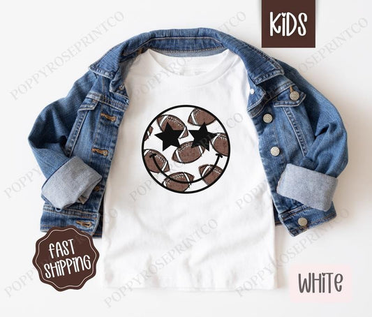 Football Smiley Kids Shirt - Football Children's Tshirt - Cute Youth Tee Gildan