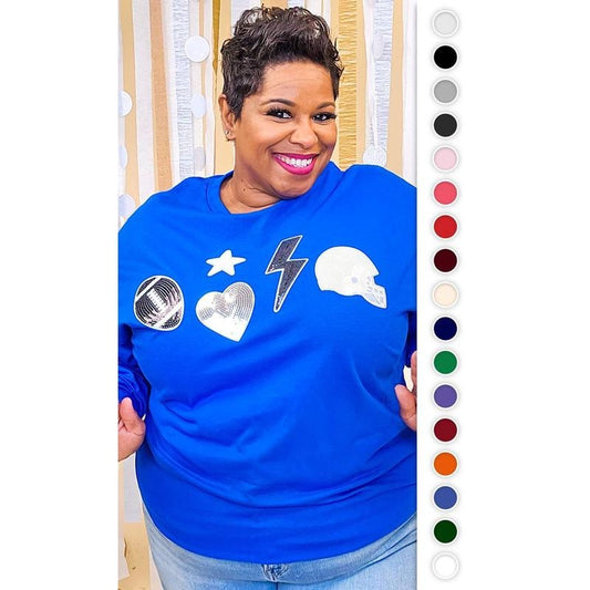 Football Things Sequin Long Sleeve Graphic T-Shirt