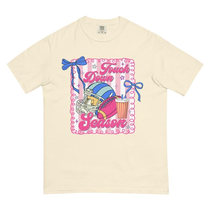 Football Touchdown Season Pink Shirt - Comfort Colors Unisex Apparel Relaxed Fit Printed in the USA Clothing Womenswear Casual and Comfortable