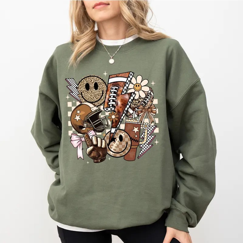 Football Vibes Vintage Sweatshirt, Retro Football Season Sweater, Falls Out Ball Outs Apparel, Vintage Game Day Crewneck, Football Mama Long Sleeve Pullover, Football Lovers Shirt, OOTD, Women's Top, Womenswear, Soft Cozy Fabric Sweatshirt