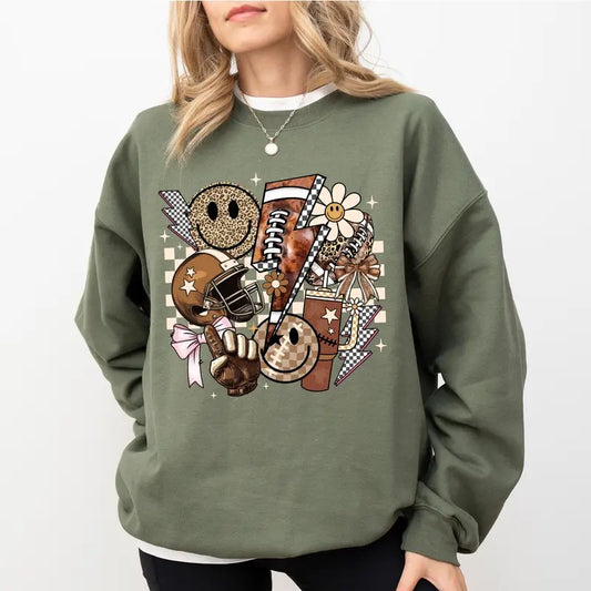 Football Vibes Vintage Sweatshirt, Retro Football Season Sweater, Falls Out Ball Outs Apparel, Vintage Game Day Crewneck, Football Mama Long Sleeve Pullover, Football Lovers Shirt, OOTD, Women's Top, Womenswear, Soft Cozy Fabric Sweatshirt