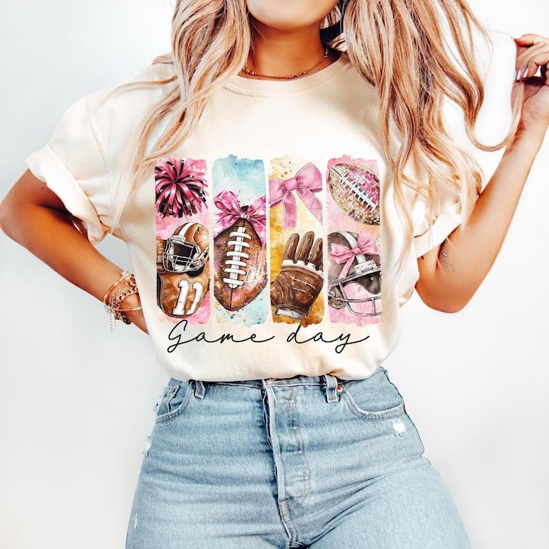 Football, Game Day, Retro Bow, Mama, Brushstroke Tshirt