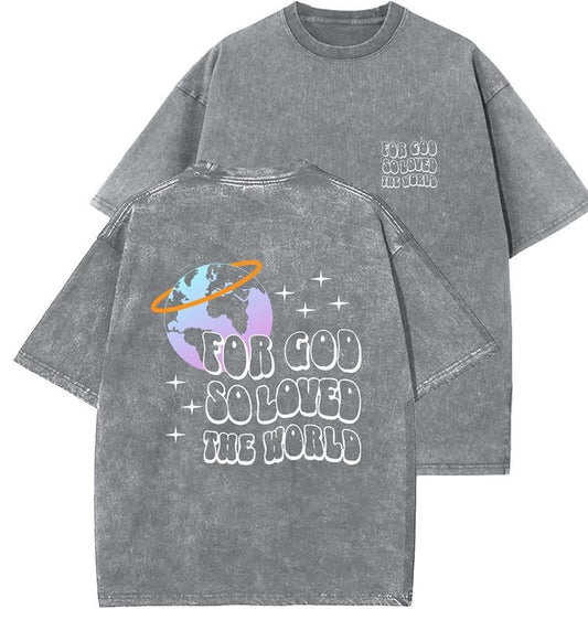For God So Loved The World Unisex Washed T-Shirt, Christian t shirts, Vintage 90s Graphic Tee, Gift Top Womenswear Cotton Mineral Colorstyle{n002}5