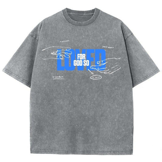 For God So Loved Unisex Washed T-Shirt, Christian Jesus  t shirts, Vintage 90s Graphic Tee Gift Cotton Top Womenswear Mineral color