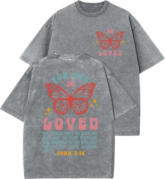 For God So Loved Unisex Washed T-Shirt, Christian t shirts, Vintage 90s Graphic Tee, Gift Top Womenswear Cotton Mineral Color