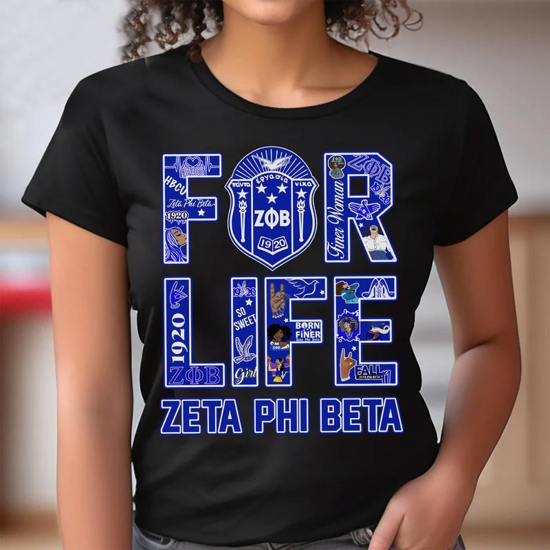 For Life Zeta Phi Beta Shirt, Zeta Phi Beta Sorority Inspired Finer T-Shirt Zeta Tees Z-Phi Shirts Finer Womanhood Shirts Blue & White Blue Pham Casual Cotton