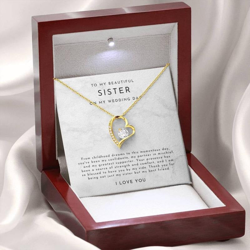 For My Sister Gift Necklace, Sister Wedding Day Gift, Wedding Day Jewelry Sister, Necklace With Message Card, Gift For Sister Her, Jewelry Box, Necklace With Gift Box, Gifts For Birthday Mother's Day