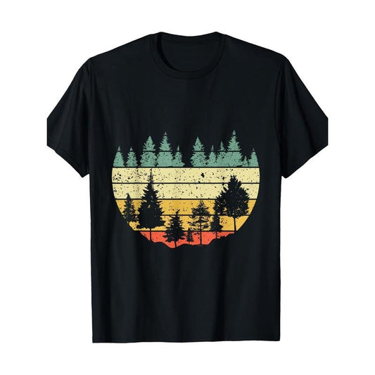 Forest Light Outdoor Natural Trees Retro Forest T-shirt -100% cotton Made in USA
