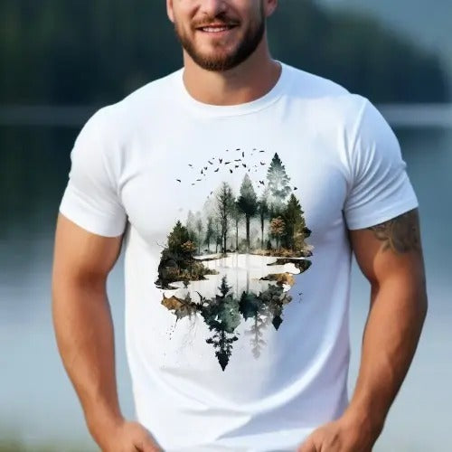 Forest Nature T-Shirt, Unisex Softstyle T-Shirt, Woodland Serenity T-Shirt, Enchanted Woods Serene Forest Tee, Gift for Her, Gift for Him Made in USA