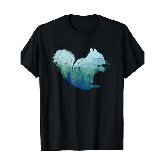 Forest Squirrel T-Shirt Casual Crew Neck T-Shirt Made in USA