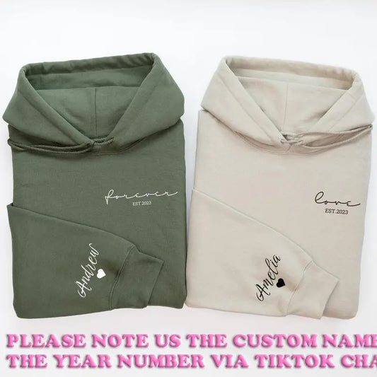 Forever & Love Matching Sweatshirts or Hoodies for Couples - Personalized Custom Names - Unique Valentine Gift - Clothing, Womenswear