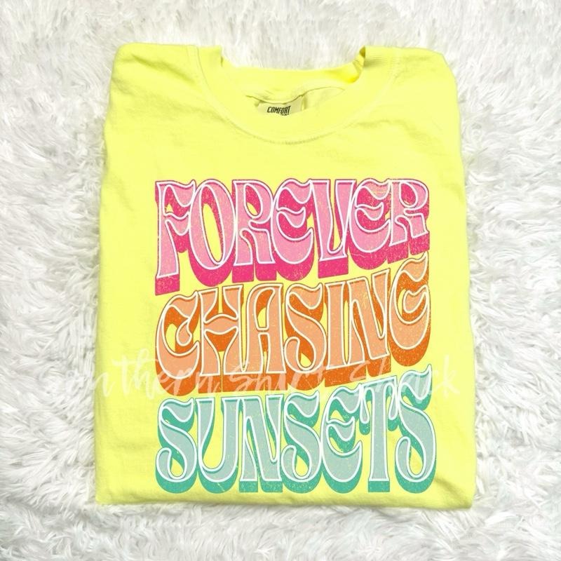 Forever Chasing Sunsets T shirt  | Neon Yellow comfort colors t shirt | Summer Graphic tee