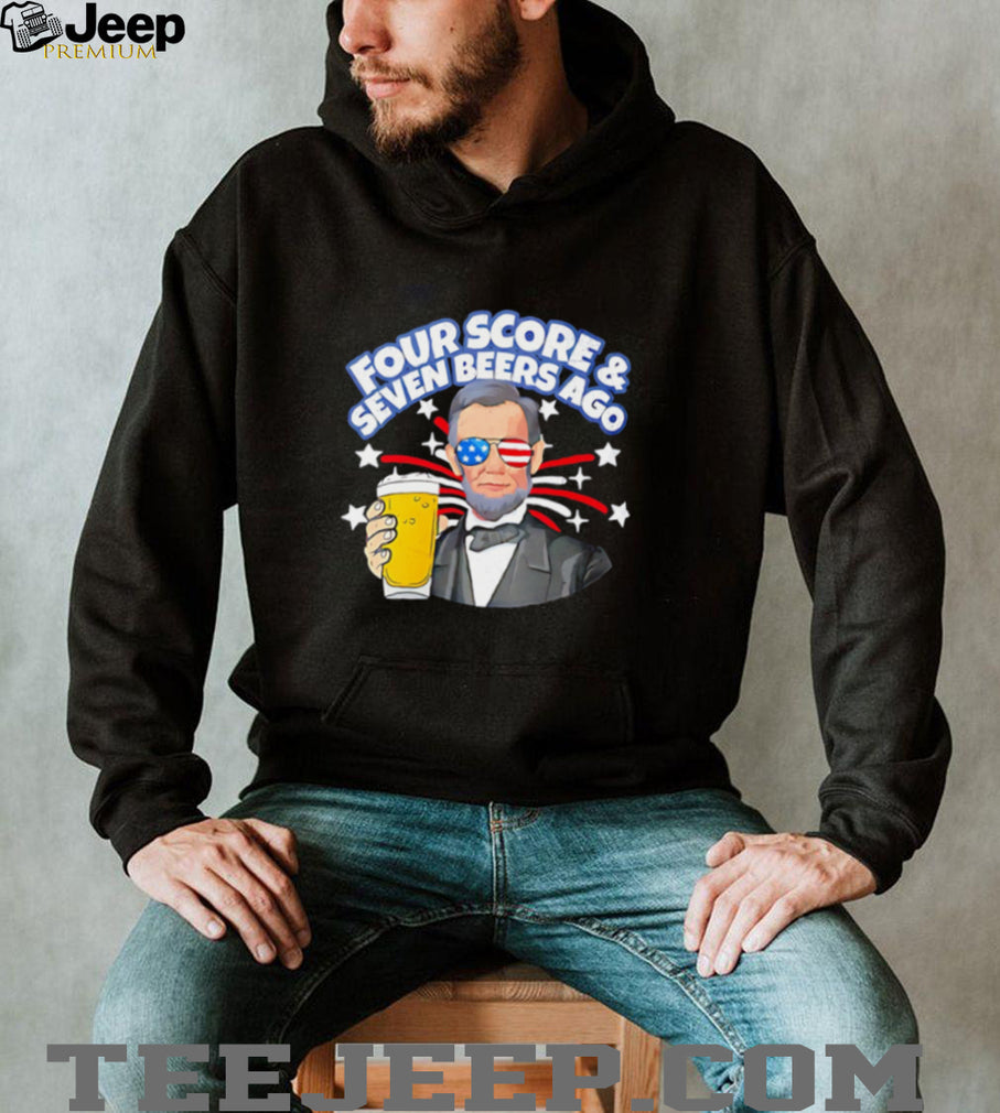Four score and seven beers ago Abraham Lincoln with American flag sunglasses shirt