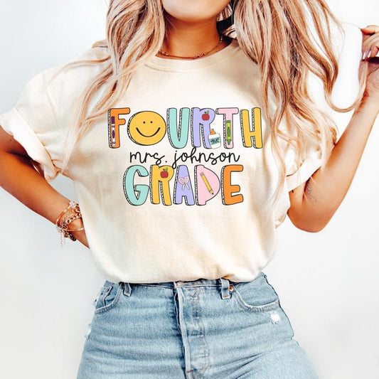 Fourth Grade Teacher Comfort Colors Shirt, Personalized Teacher Name Shirt, 4th Grade Dream Team Shirt, Group Teacher Shirts