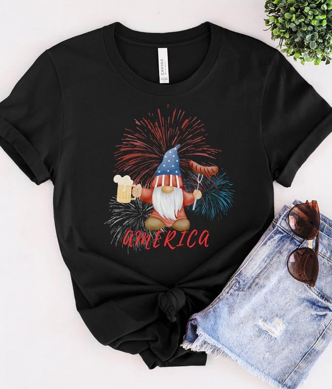 Fourth Of July Gnome Shirt Usa Independence Day Tshirt Gnome Shirt Patriotic T-shirt American Shirt 4th Of July Tee America T-shirt