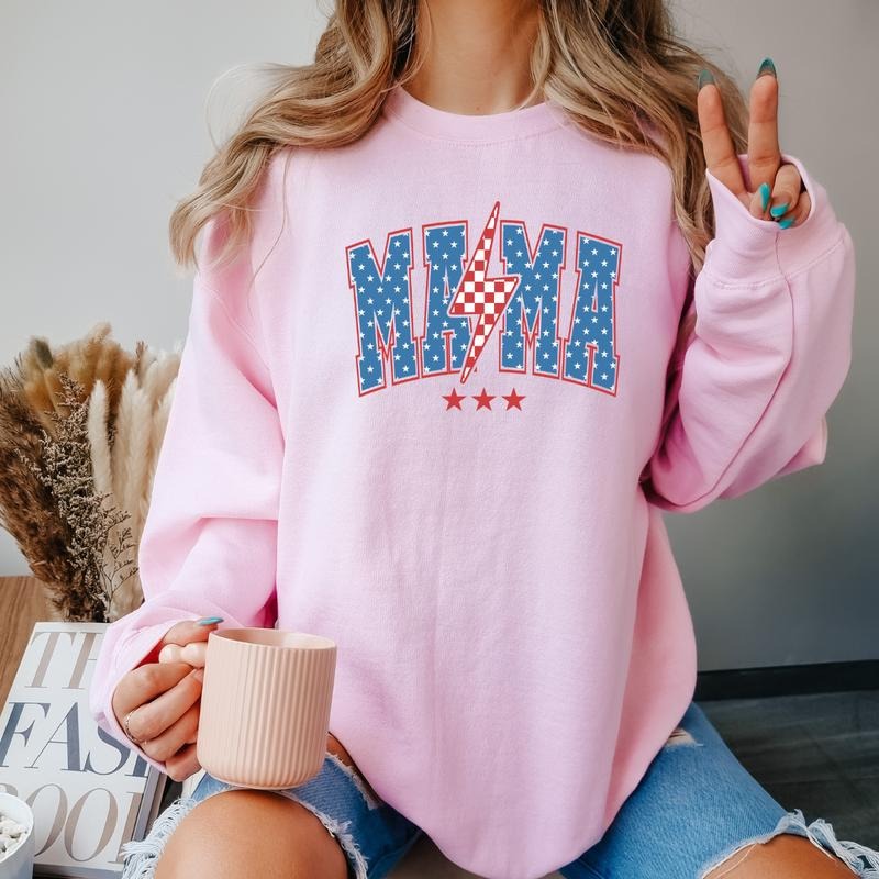 Fourth Of July MAMA Shirts, Lightning MAMA Shirt, Independence Day Shirt for Mom, MAMA Patriotic Shirt, American Shirt, Funny 4th Of July Shirts for Mom, Women's July 4th Shirts and Sweatshirts