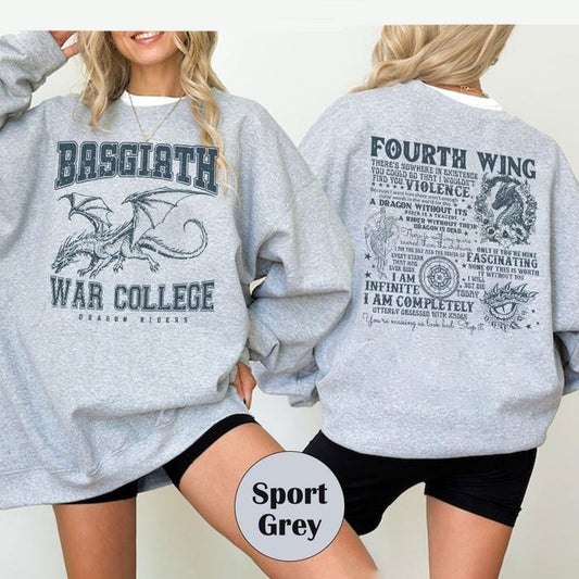 Fourth Wing 4 Legs Dragon Sweatshirt, Dragon Rider Shirt, Basgiath War College Shirt, Bookish Sweater, Book Lover Shirt, Vintage Fourth Wing College Sweatshirt