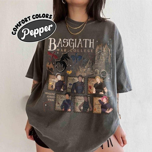 Fourth Wing Basgiath War College Comfort Colors Shirt, Xaden Riorson Violet Sorrengail Shirt, Dragon Rider Apparel, Onyx Storm Book Inspired