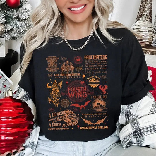 Fourth Wing Character Shirt Basgiath War College Shirt Fourth Wing Group Shirt Dragon Rider Shirt Bookish Basgiath War College, Cotton Crewneck Shortsleeve Casual