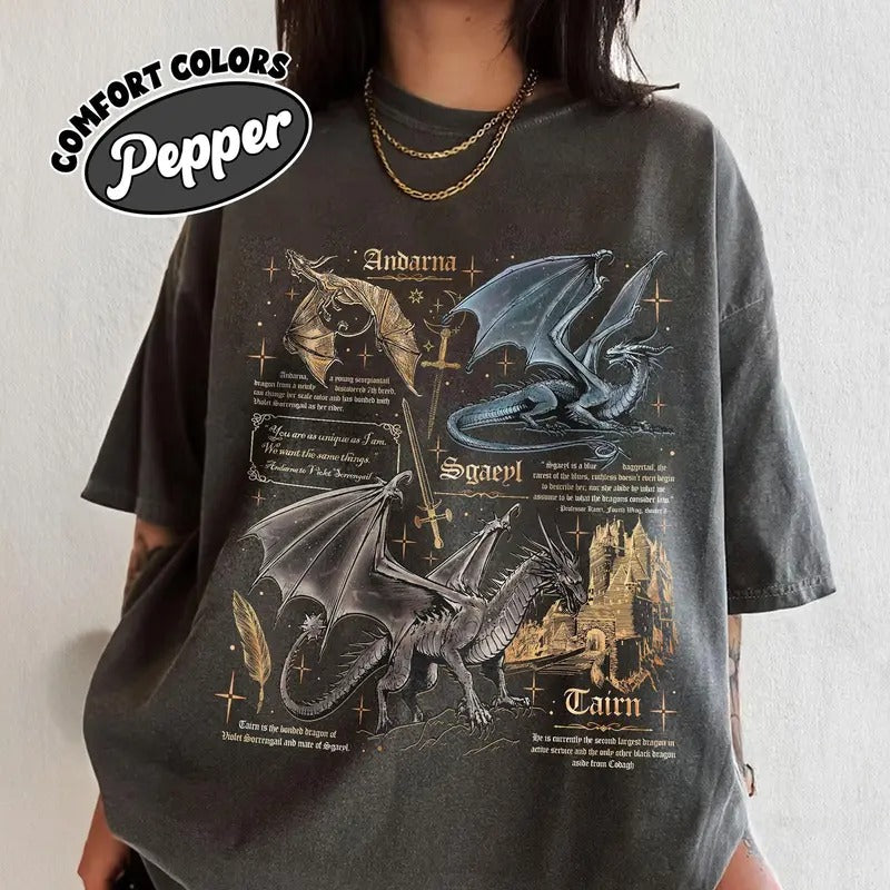 Fourth Wing Dragon Comfort Colors Shirt, Tairn & Andarna TShirt, Basgiath War College Tee, Dragon Rider Shirt, Bookish Gift for Readersstyle{n002}2