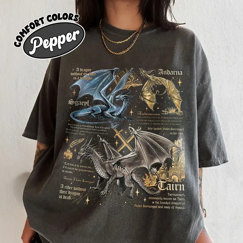 Fourth Wing Dragon Comfort Colors Shirt, Tairn Andarna Sgaeyl Dragon TShirt, Dragon Rider Tee, Basgiath College, Bookish Gift for Reader