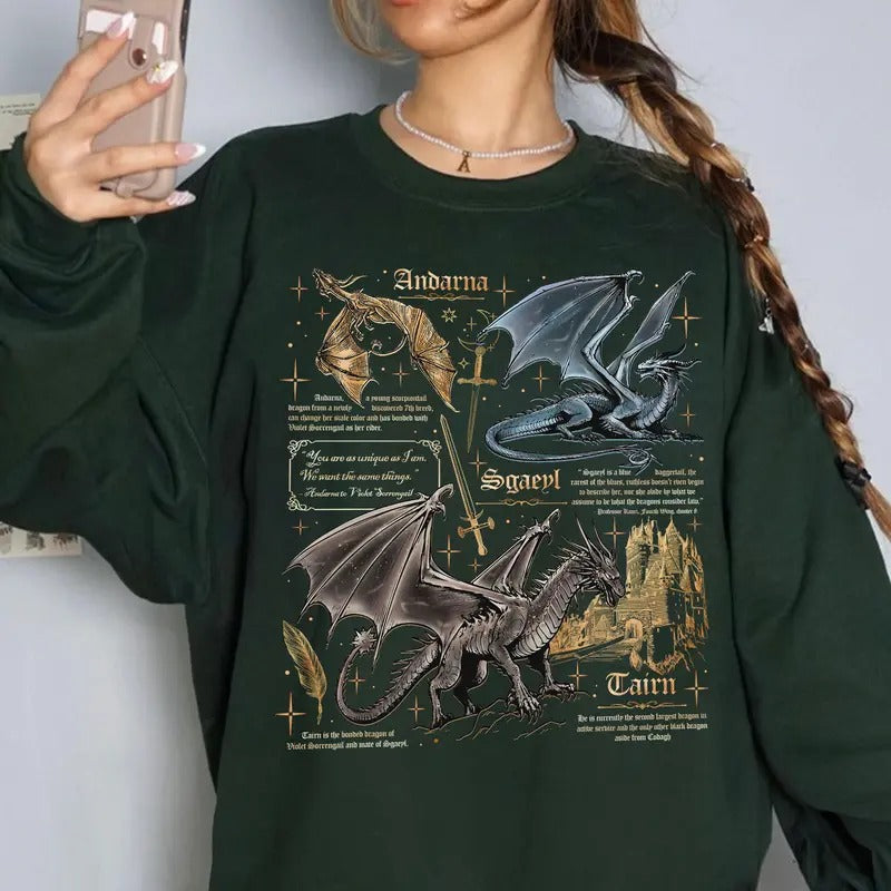 Fourth Wing Dragon Shirt, Tairn & Andarna Dragon Sweatshirt, Basgiath War College Crewneck, Dragon Rider Shirt
