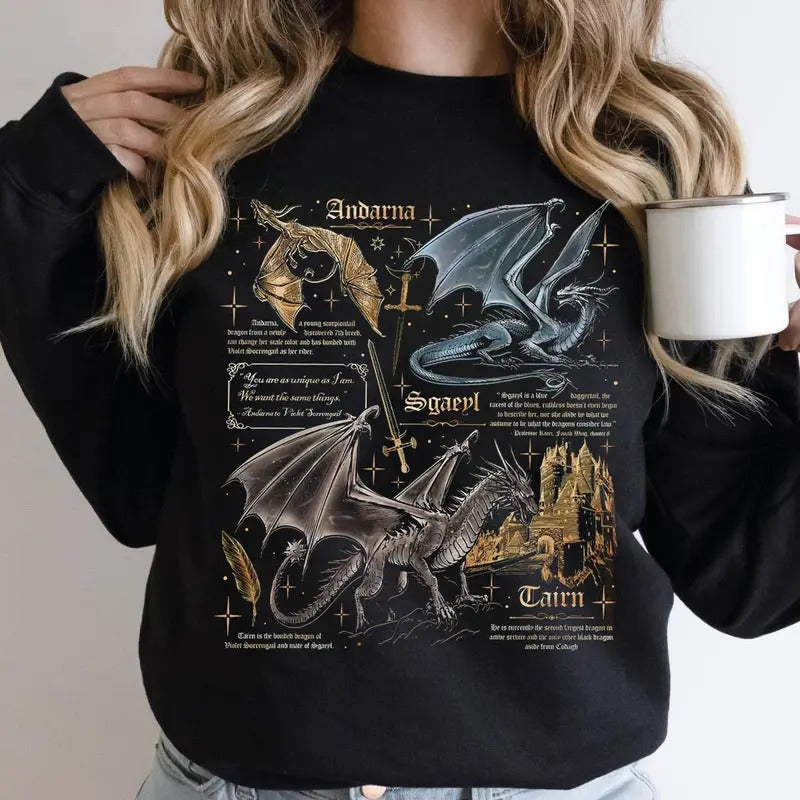 Fourth Wing Dragon Shirt, Tairn & Andarna Shirt, Basgiath War College Sweatshirt, Dragon Rider Shirt, Bookish Gift for Readers