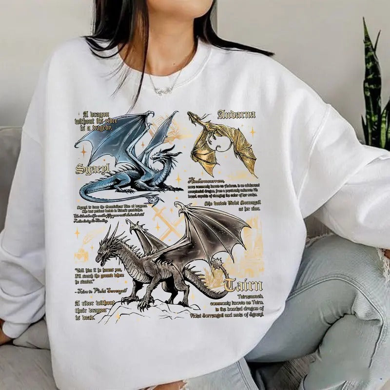 Fourth Wing Dragon Sweatshirt, Tairn Andarna Sgaeyl Dragon Shirt, Dragon Rider Hoodie, Basgiath War College, Bookish Gift for Reader