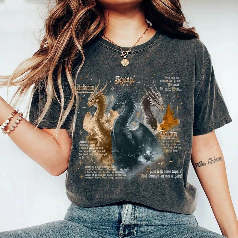Fourth Wing Dragons Shirts, Tairn & Andarna Dragon Tee, Basgiath War College Shirt, Dragon Rider tshirts, Bookish Gift for Readers Cotton Womenswear