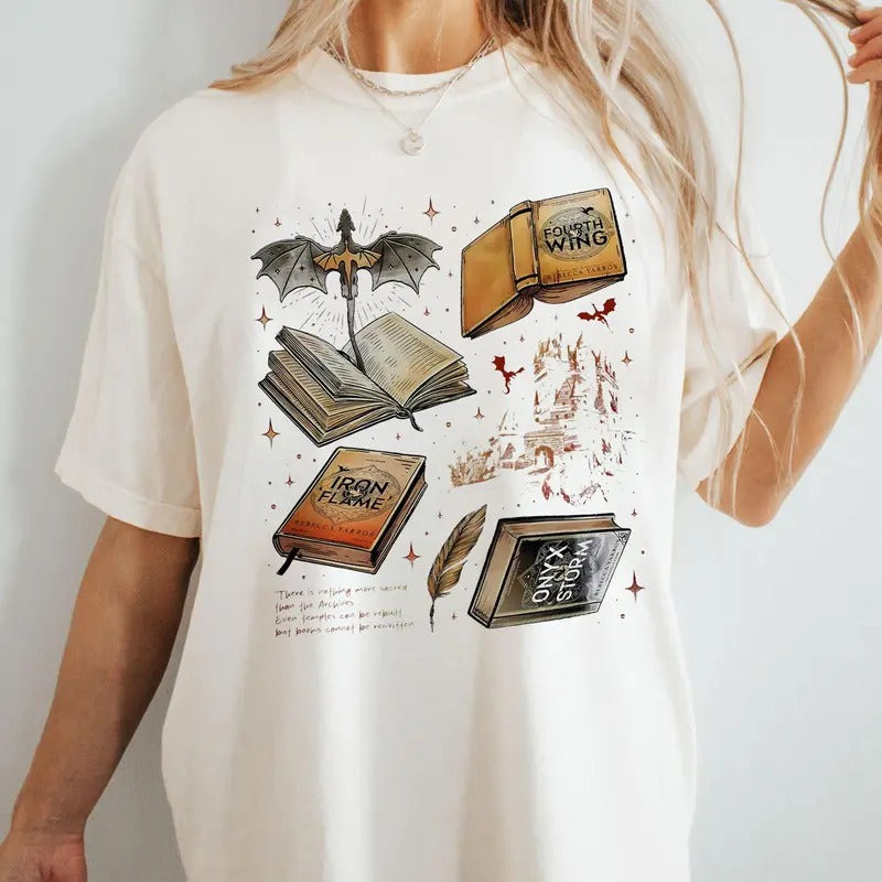 Fourth Wing Series Iconic T-Shirt, Dragon Rider, Book Merch, Onyx Storm, Fourth Wing Lover, Gift For Fan, War College Dragon Book