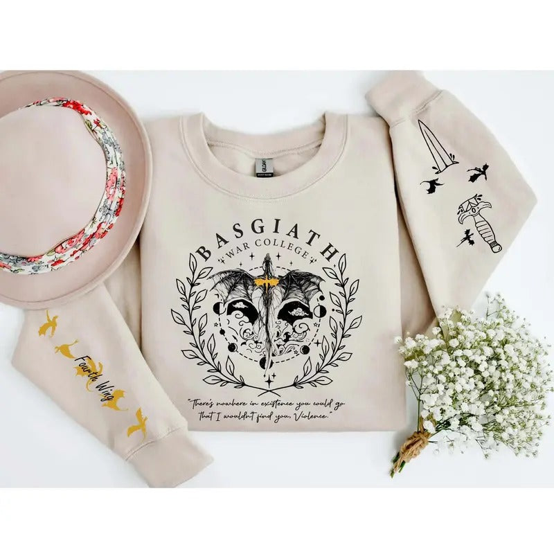 Fourth Wing Sleeve Printed Shirt, Basgiath War College Shirt Fourth Wing Shirt Dragon Rider Shirt Bookish Shirt Vintage Basgiath War College