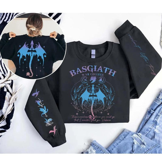 Fourth Wing Tairn And Andarna Sweatshirt, Onyx Storm Shirt, Fourth Wing Print On Sleeve Shirt, Fourth Wing Merch, Iron Flame Sweatshirt, Bookish Shirt
