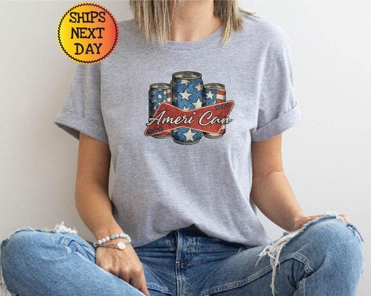 Fourth of July Shirt, 4th of July Tee, American Flag Tshirt, Ameri Can T Shirt, USA Shirt, Independence Day, Patriotic Gift, Memorial Day Cotton Sleeve