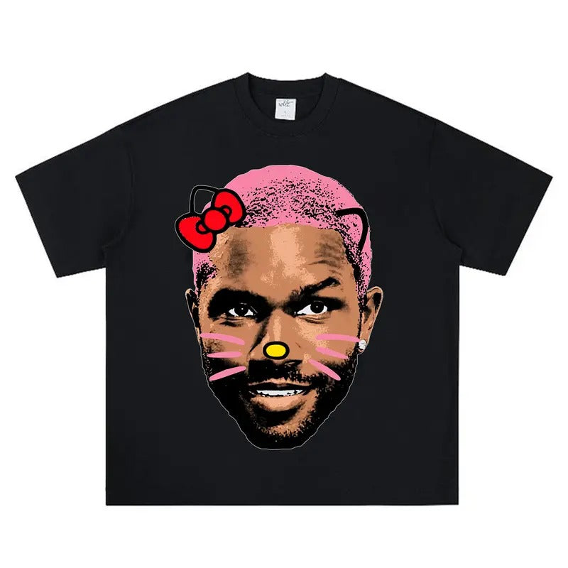 Frank PINK Kitty Big Face Graphic Rap Tee