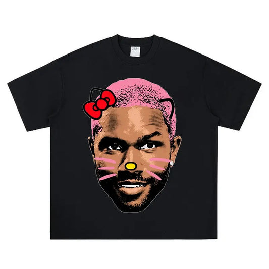 Frank PINK Kitty Big Face Graphic Rap Tee