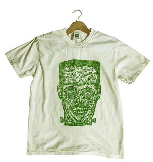 Frankenstein Hand printed  Woodcut T Shirt Menswear Cotton Top Streetwear Casual Hoodie, Sweatshirt | WearSparks.com