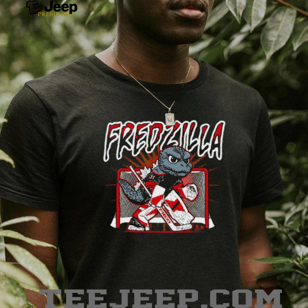 Fredzilla Hockey Goalie Godzilla Monster Sports Red Black T Shirt
