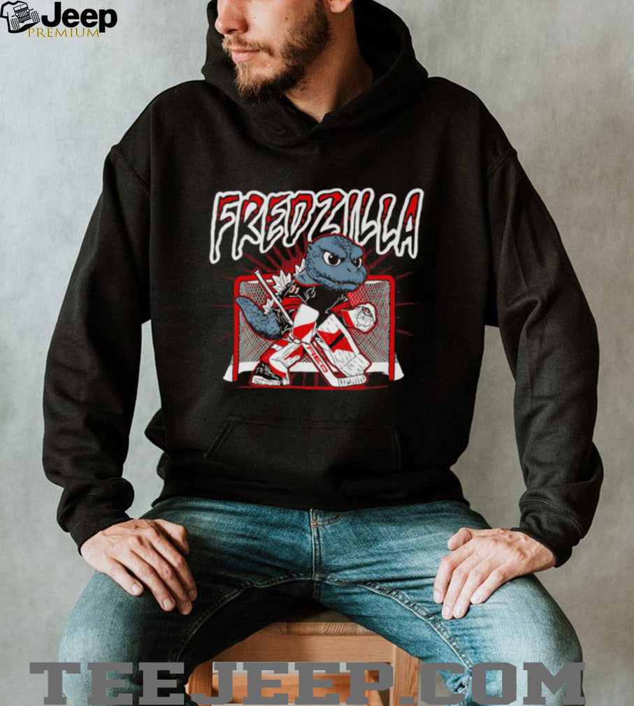 Fredzilla Hockey Goalie Monster Mascot Funny Sports Graphic T Shirt