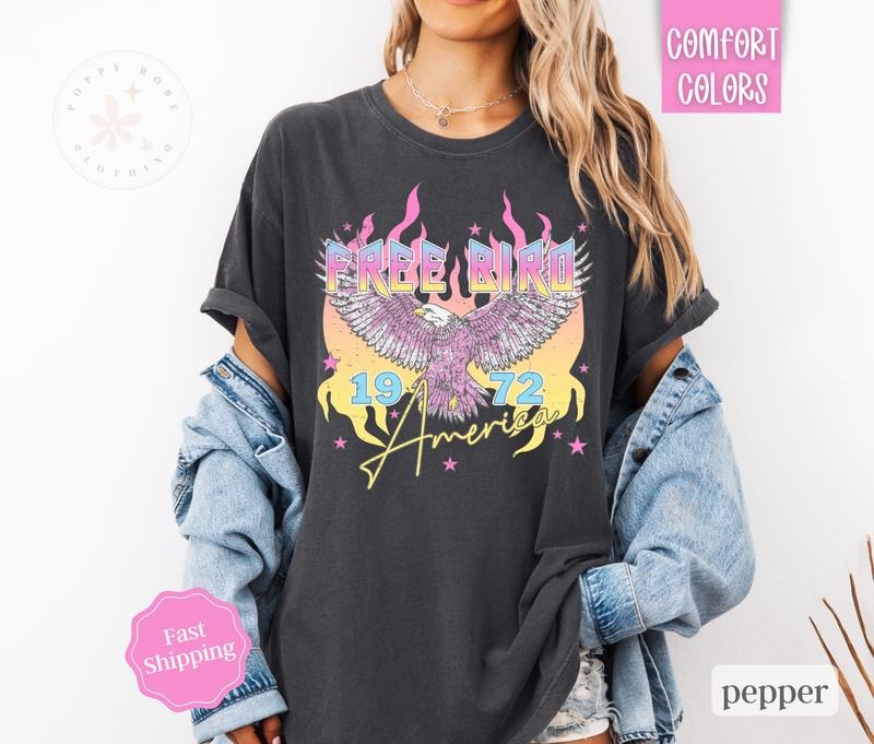 Free Bird Shirt Comfort Colors, America Tshirt, Rock N Roll Music Shirt, Women's Graphic Tee