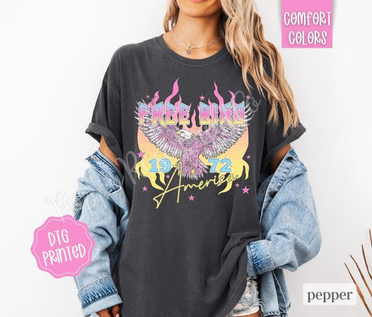 Free Bird Shirt Comfort Colors, America Tshirt, Rock N Roll Music Shirt, Women's Graphic Teestyle{n002}2