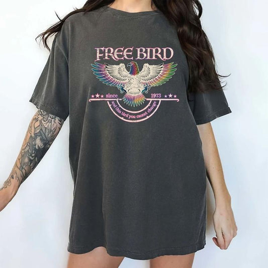 Free Bird Shirt, Vintage Eagle Shirt, Old School Style, Retro Women Tops, Comfort Cotton Fabric Oversized Tee, Relaxed Fit Chic Style