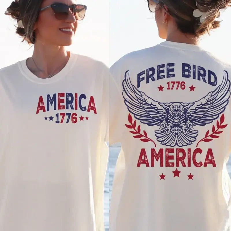 Free Bird T-Shirt, American Eagle Sweatshirt, 4th of July Sweater, Patriotic Gift, Retro America Crewneck, America 1766 Womenswear Shirt, Memorial Day Shirt