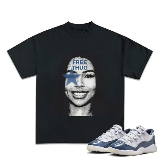 Free Thugga Thugga T-shirt, 11S Diffused Blue Unisex Shirt, Shirt To Match Sneaker, Streetwear Y2k Shirt Underwear Tshirt Clothe Cotton Menswear Oversized Top Oversize