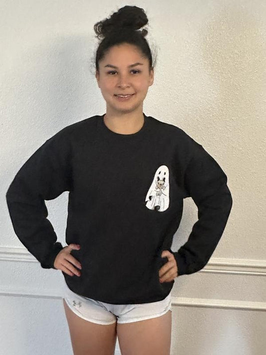 French Bulldog Halloween Ghost Embroidered Crewneck Sweatshirt T-Shirts, Hoodie | WearSparks.com