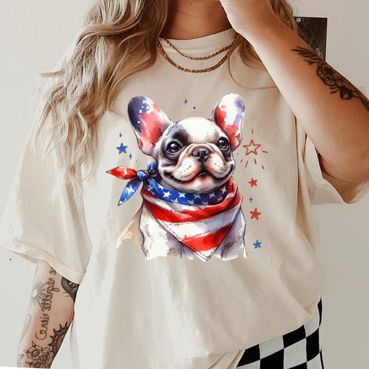 French Bulldog Patriotic Dog Shirt ~ Unisex Apparel Relaxed Fit Printed In The USA Clothing Womenswear Casual Comfort Cotton Top Athletic Boho Chic