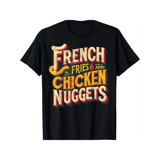 French Fries And Chicken Nuggets Funny Fast Food Foodie T-Shirt for Men Women, Christmas Thanksgiving Brithday T-Shirt Gift for Men Women Dad Mom Friends, Soft Fabric Breathable Comfortable Short Sleeve Tees, 100% Cotton Made in USA