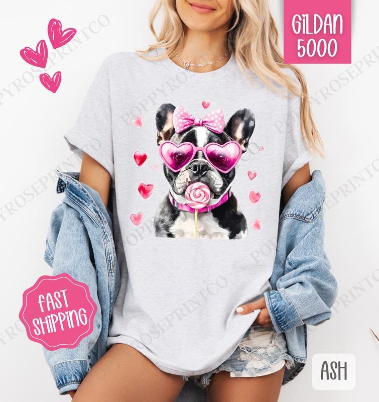 Frenchie Valentine  Shirt Gildan, Dog Valentine's Day Women's Tee, Cute Women's Tshirt Plus Sizes