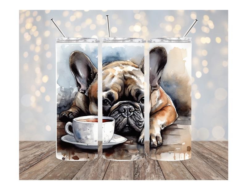 Frenchie with Coffee 20oz Stainless steel tumbler T-Shirts, Hoodie, Sweatshirt | WearSparks.com
